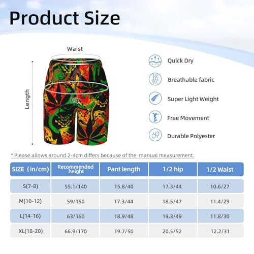 Boys Swim Trunks Psychedelic Cannabis-Rasta Abstract Kids Swim Shorts Quick Dry Beach Board Pocket Black4