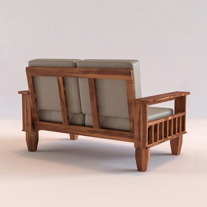 Image of Sheesham Wooden 4 Seater Sofa for Living Room | Rosewood 4 Seater Cushion Sofa with Side Newspaper Holder for Home & Office | Solid Wood Sofa Set for Lounge (Honey,2+1+1 Seater)