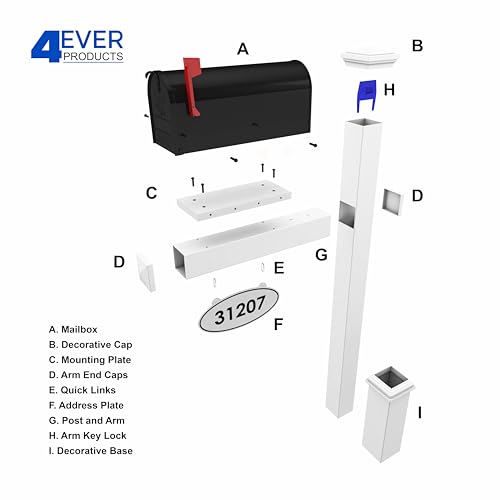 4Ever Products Vinyl Mailbox Post System - Includes Black Steel Mailbox and Custom Address Plate (White)