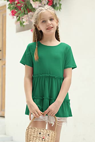 Image of Haloumoning Girls Crew Neck T Shirts Peplum Babydoll Tops Tees 4-15 Years | Girls T-Shirts, Casual Loose Tunic Tops, Cute Ruffle T Shirts, Short Sleeve Shirts, Long Sleeve Blouse