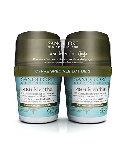 Sanoflore Déodorant Mentha - Roll-On Efficacité 48h Certifié Bio - Aloe Vera - Formule Vegan - 50 ml - Lot de 2x50 ml Cover