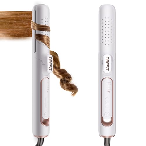 OBEST 360° Airflow Styler | 2-in-1 Curling Wand & Flat Iron Professional Hair Straightener and Curler with Cooling Air Vents to Lock in Style, Adjustable Temp,Dual Voltage Portable for Travel (White)