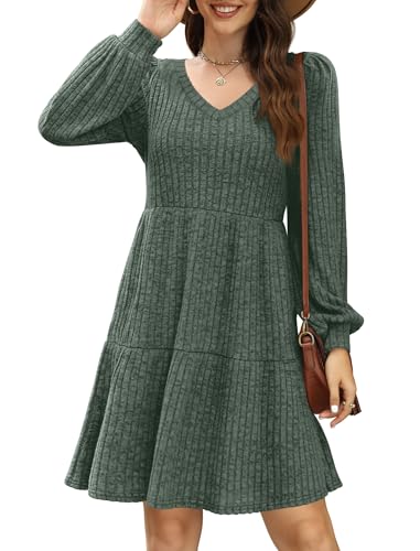 SAMPEEL Womens V Neck Long Sleeve Fall Dresses Baby Doll Casual Sweater Dress Fashion Clothes3