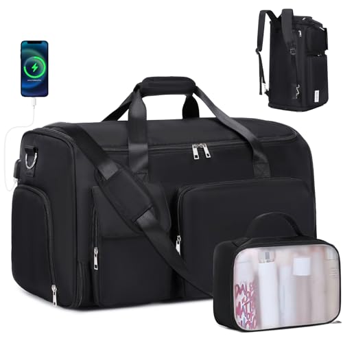 Garment Bags for Travel, 2 in 1 Convertible Carry On Duffle Bag Suit Bags Foldable Backpacks with Shoe Compartment & Toiletry Bag, Hanging Bags for Clothes Dress Suit for Men Women Gift (Black)