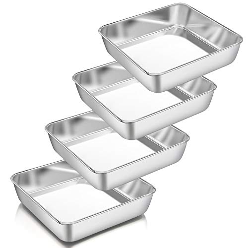 8 Inch Square Baking Pan Set of 4, Square Cake Pans, P&P CHEF Stainless Steel Deep Bakeware for Lasagna Bread Brownie, 8â€Ã—8â€Ã—2â€, Leakproof & Heavy Duty, Easy Release & Dishwasher Safe
