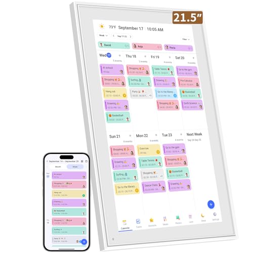 Calendrier numérique intelligent 21,5 Pouces, Planificateur Familial Intelligent avec Écran Tactile, planificateur de repas, tableau des tâches, récompenses de...