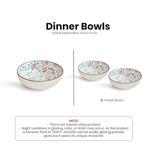 Image of ExclusiveLane 'Spring Garden' Handcrafted Ceramic Bowl Ceramic Serving Bowls Set Snack Bowl (Set of 2, 420 ML, Microwave Safe, Dishwasher Safe)