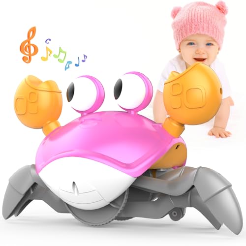 Image of Yeaye Crawling Crab Baby Toys Infant - Tummy Time Toy Gifts for 3 4 5 6 7 8 9 10 11 12 Boy Girl with Learning Crawl System Music for 0-6 6-12 12-18 36 Months Walking Toddler Birthday Gift(Pink)