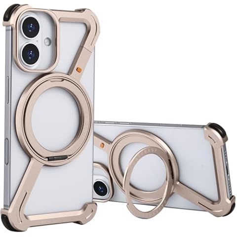 OATSBASF Minimalist Phone Case Compatible with iPhone 16 6.1", 360° Rotation Kickstand Aluminum Metal Frameless Design Bumper Z Case, Protective Shock Grade Shell (Desert Titanium) Cover