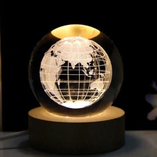 Image of 3D Galaxy Ball Night Lamp,Solar System, USB Table Colorful LED Wooden Ball for Home Decoration Birthday Gift for Teens Boys and Girls (3D Earth Crystal Ball Light)