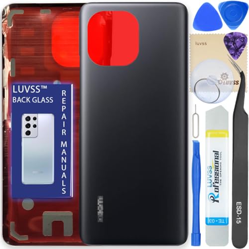 LUVSS Back Glass Cover Replacement Compitable for Xiaomi Mi 11 Rear Cover + Repair Manual DIY Tools Kit (Black)