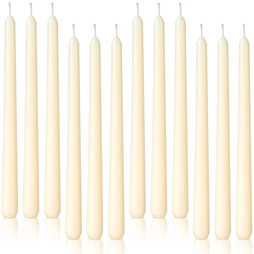 Viyffo Taper Candles, 10 Inch, 12 Pack, Ivory Unscented Smokeless Design