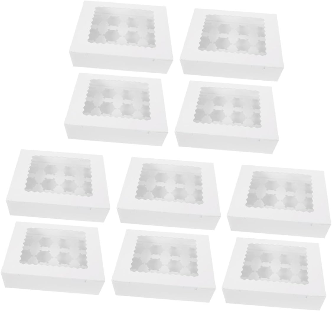 10pcs Paper Bakery Box with Window Design, White Cardboard Muffin Cake Boxes for Cupcakes and Egg Tarts, Pastry Packaging for Party and Bakery Storage