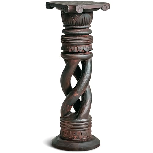 Livasia colonne en bois de Bali, piédestal, support pot, colonne décorative, faite main et durable, avec un look antique, marron (60 cm)