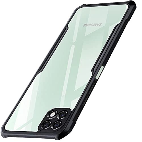 TheGiftKart Shockproof Crystal Clear 360 Degree Protection Protective Design Back Cover for Samsung Galaxy F42 5G / A22 5G (Transparent Polycarbonate, TPU | Black Bumper)