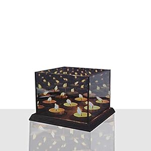 DRULINE Theelichthouder 3D-effect voor 4 theelichtjes, theelichtjes, dobbelsteen, spiegel, theelichthouder van glas, l x b x h 16 x 12 cm, grijs