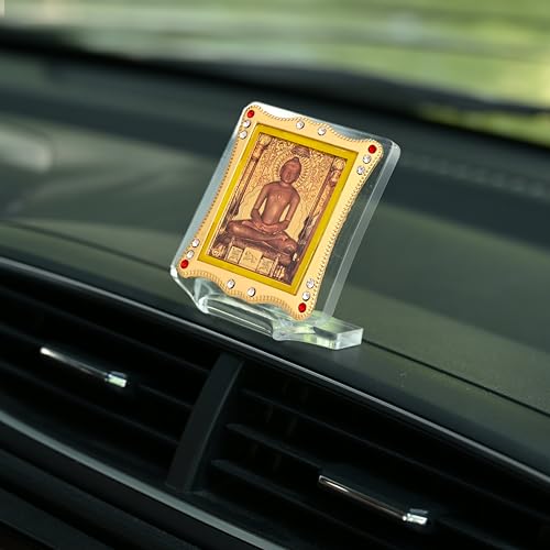 Image of Lord Jain Mahavir Swami Idol for Car Dashboard Showpiece Decor (Jain Namokar) Golden Foil (Plated