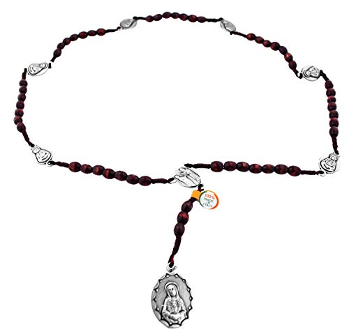 Venerare Seven Sorrows Rosary Chaplet | Traditional Catholic Devotion | Hand Made in Italy | Comes with Explanatory Brochure with All Prayers | Makes a Great Gift! (Cord Rosary - Mahogany)
