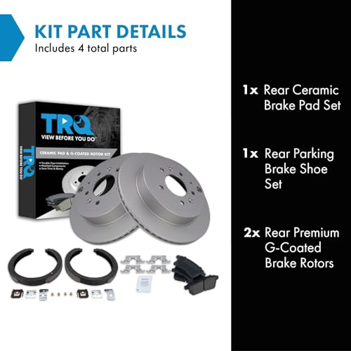 Image of TRQ Rear Brake Pad and Rotor Set Ceramic G Coated Rotors Parking Shoe Compatible with 2011-2012 Mazda CX-7