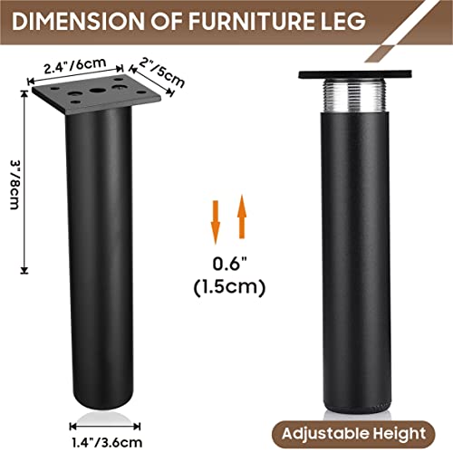 MixDora 4Pcs Adjustable Furniture Legs Black Metal Sofa feet Aluminum Alloy Couch Legs Wardrobe Foot Bed Feet Furniture Replacement Legs - Image 4