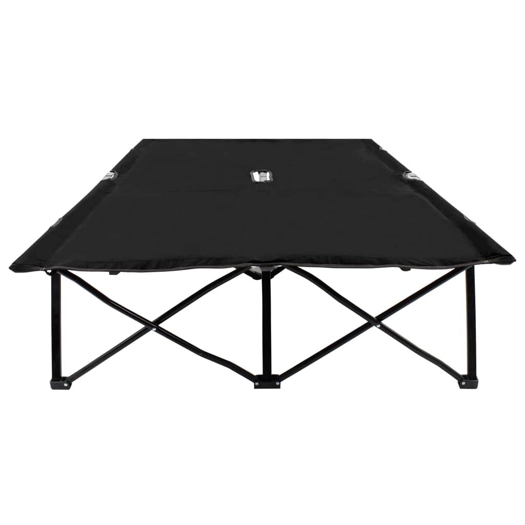 Lit de Camp 2 Places Pliable, Chaise Longue Double de Camping en Acier et Polyester 600D, Lit de Voyage Grand Format pour Deux Personnes 193 x 125 x 40 cm, Noir