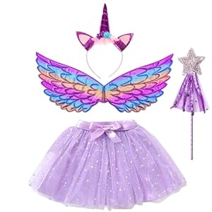 AOUVT 4 Pcs Disfraz Unicornio Niña,Conjunto de Cosplay de Unicornio,Disfraces de Fiesta de Unicornio,Faldas de Niña para Niñas de 3 a 8 Años