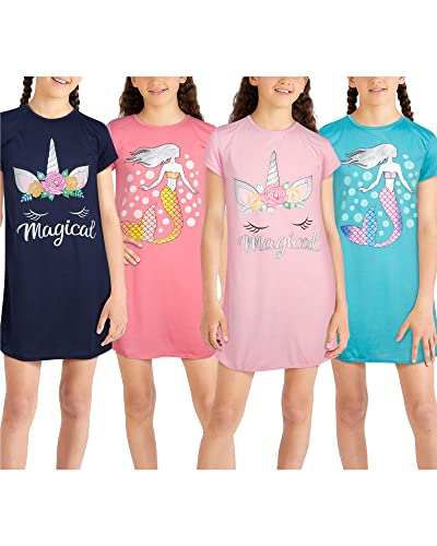 Sweet & Sassy Girls Short Sleeve Unicorn Nightgown Pajamas (4 Pack), Size 10, Mermiad/Magical #TOP1