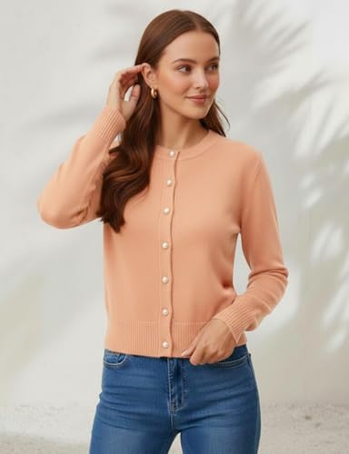 Image of Women's Casual Slim Fit Cardigan Sweaters Long Sleeve Button Down Lightweight Waist Length