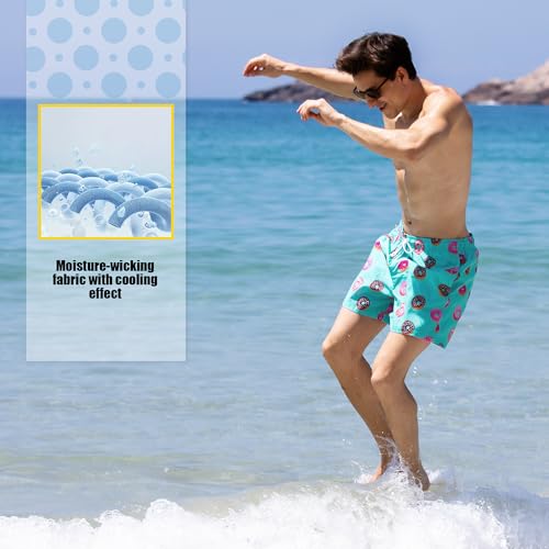 BRISIRA Men's Hawaiian Beach Shorts No Liner 5 Inch Lightweight Quick Dry Swim Trunks with Drawstring Elastic Waist & Pocket4