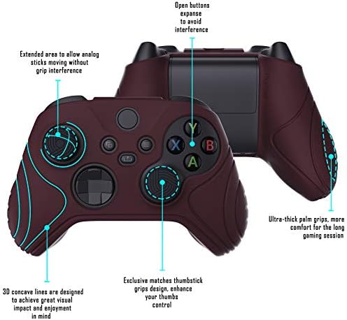 eXtremeRate PlayVital Samurai Edition Silicone Skin for Xbox Series S/X Controller, Anti-Slip Ergonomic Protective Case Cover for Xbox Core Controller w/Thumb Grips - Wine Red - 2