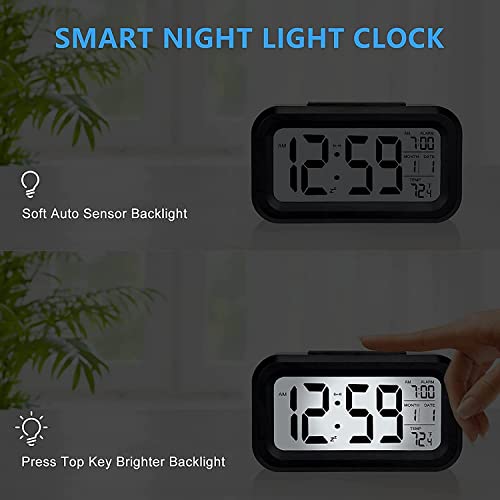 Image of Black Digital Alarm Clock with Automatic Sensor, Date & Temperature Display - Modern Table Clock for Students, Home, Office, and Corporate Use (Desk Alarm Clock)