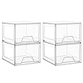 4 Pack Stackable Makeup Organizer,4.4'' Tall Acrylic Bathroom Organizer and Storage Drawers, Clear Plastic Drawer Storage Bins For Vanity, Undersink, Cabinets, Pantry