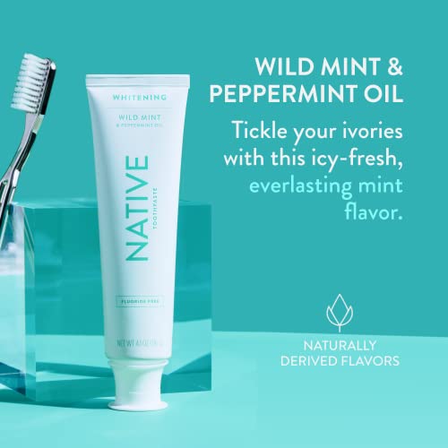 Native Toothpaste Made From Naturally-Derived Cleaners And Simple Ingredients That Safely Whitens Teeth, 4.1 Oz, Wild Mint Fluoride Free - 1 Count #TOP3