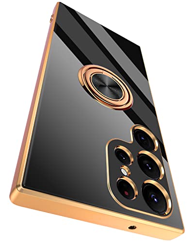 Dinick Compatible for Samsung Galaxy S23 Ultra Case with Ring Holder Kickstand [with Magnetic] Soft TPU Shockproof Electroplated Protective Phone Case for Galaxy S23 Ultra 5G Black