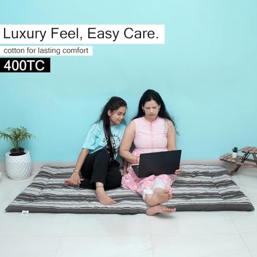 Image of NEXTGO Cotton Filled Mattress Multi Purpose Foldable Mattress with Carry Bag|Portable & Lightweight Gadda|Suitable for Outdoor Travel Camping (Brown White Lining,Single: 30x78 Inch Or 2.5x6.5 Feet)