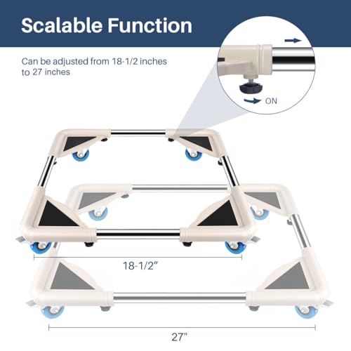 Image of SPACECARE 4 Rubber Locking Swivel Wheels Stands up to 170Kg Telescopic Furniture Dolly Roller with Size Adjustable Stand for All Washing Machine Fridge Dishwasher Stand etc.