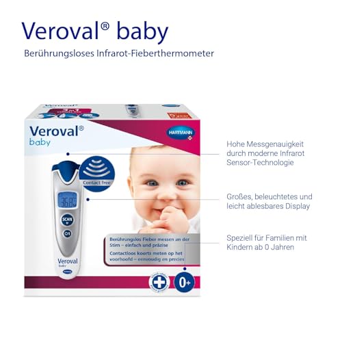 Veroval baby Infrarot-Thermometer Silber, Berührungslose und Geräuschlose Messung,...