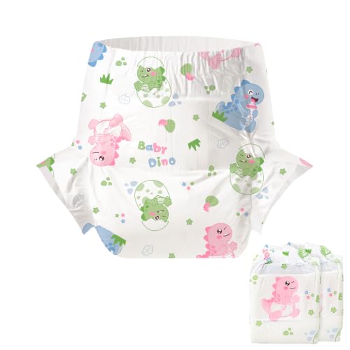 CutiePlusU Pañales desechables para adultos, 2 unidades, braguita de incontinencia con solapas para hombre y mujer, gran capacidad de absorción, ideal para la noche - Dino Bebé (Talla M 28'-38')