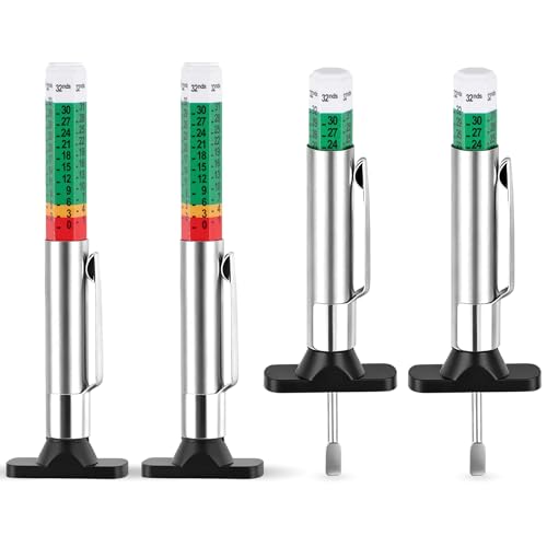 INBOF 4 Pack Tire Tread Depth Gauge Color Coded Tire Depth Gauge Tool 32nds