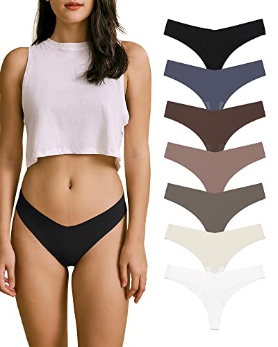 SHARICCA Women No Show Seamless Underwear Thong Invisible Soft Panties Multi Pack, M, 7P10