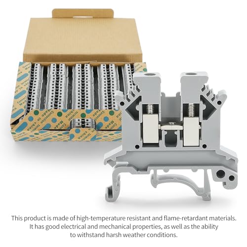 Meowlian 100PCS UK-2.5B Din Rail Wire Terminal Block - Application for 12-22 AWG 20A 600V Electrical Cabinets Distribution Box, Solar Power System, PLC Industrial Control Automation Panel DIY CNC RV