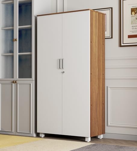 Image of NEUDOT Ronald Meg 2 Door Multipurpose Cabinet | Engineered Wood | Bookshelf | Organiser | Cupboard | Almari | Wardrobe for Home | Kitchen | Office | Living Room | 12 Month Warranty | Leon Teak