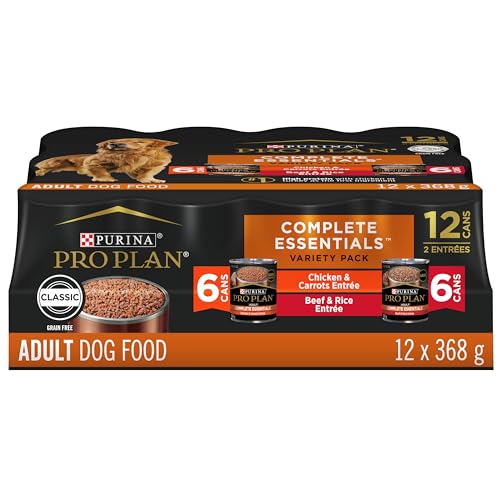 Purina Pro Plan Complete Essentials Wet Dog Food, Entree Variety Pack 2 Flavours – 368 g Can (12 Pack)