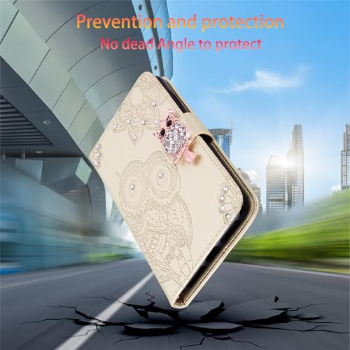 Ephoou Capa carteira para Xiaomi Redmi Note 13 Pro 5G, capa flip de couro PU com strass coruja com c