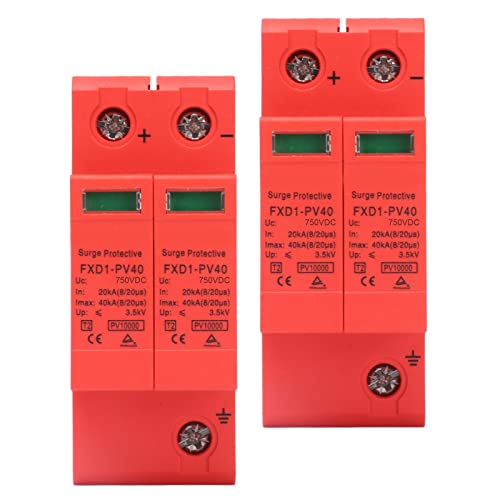 2Pcs Voltage DC Protector Solar,Arrester Device Rail Installation 2P Protective Device DC Photovoltaic Protector Lowvoltage Arrester (DC 750V)