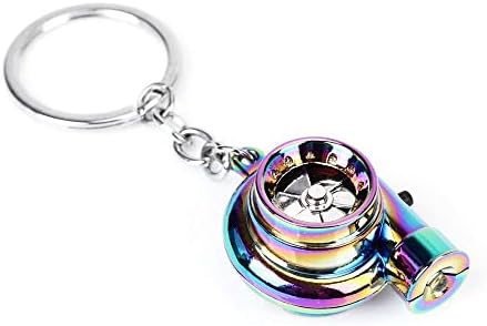 Car Metal Key Chain with LED Lights Sound Turbo Key Sleeve Bearing Spinning Model Turbine Turbo Charger Ring Key Turbo Shaped