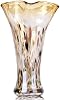 Jarrón de vidrio ámbar soplado a mano de 9.8" de alto para decoración del hogar, jarrón de flores moderno de boca ancha con borde ondulado para centro de mesa, arte de vidrio marino costero de colores para estante, baño, encimera y bodas 2