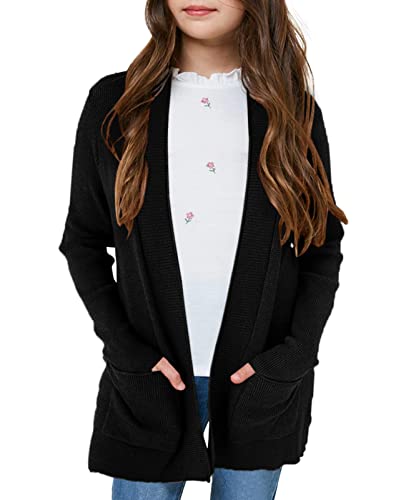 Image of Girls Cardigan Kids Open Front Oversized Sweater with Pockets | Casual Cardigans, Soft Knit, Long Sleeve, Uniform Cardigan for Girls, 7-14 Years