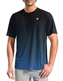 Pudolla Men's Rashguard Swim Shirts Short Sleeve UPF 50+ Sun Protection SPF Tops(Gradient_Black_Blue 4XL)