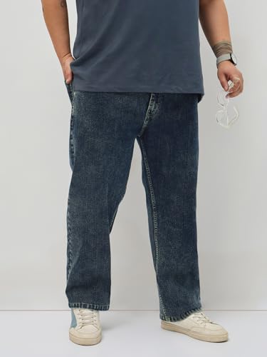 Image of Urbano Plus Men's Regular Fit Heavy Washed Denim Jeans Stretchable